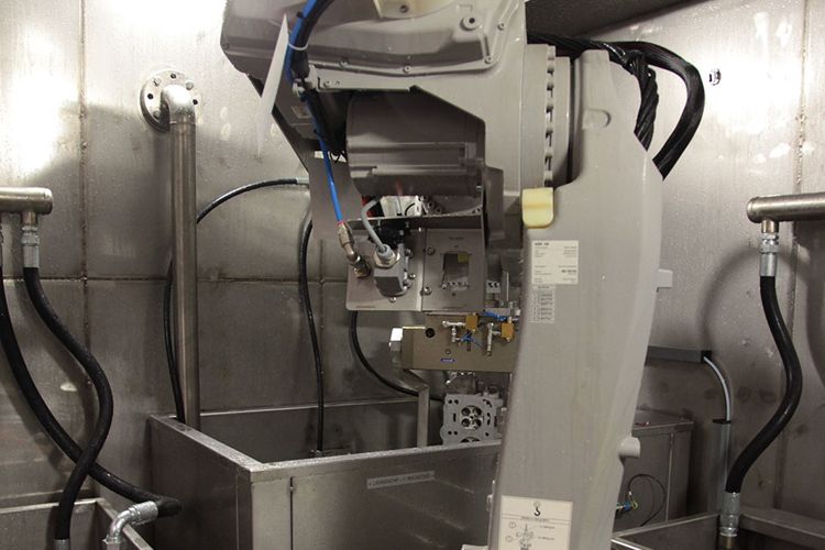 Impianto di lavaggio robotizzato con robot centrale di movimentazione
